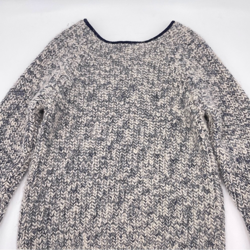 Handmade Cardigan Sweater Variegated Off-White Blue Gray Long Sleeve Wool‎ Women - Picture 5 of 14